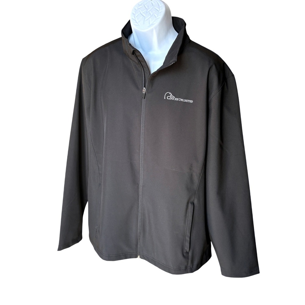 Team 365 Leader Black Soft Shell Full Zip Jacket, TT80, Ducks Unlimited Logo, XL